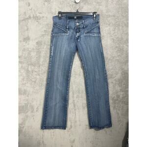 Y2K Girbaud Jeans Size 26 Low Rise Flare Leg Fray Pockets Grunge Festival Hippie
